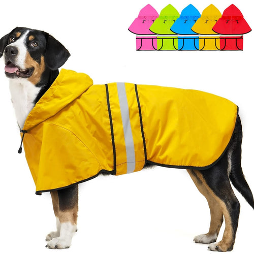 Dolitego Dog Raincoat - Reflective Dog Rain Coat Waterproof Dog Jacket Adjustable Dog Rain Jacket with Hoodie Lightweight Dog Poncho Slicker for Small Medium Large Dogs (Yellow XX-Large)